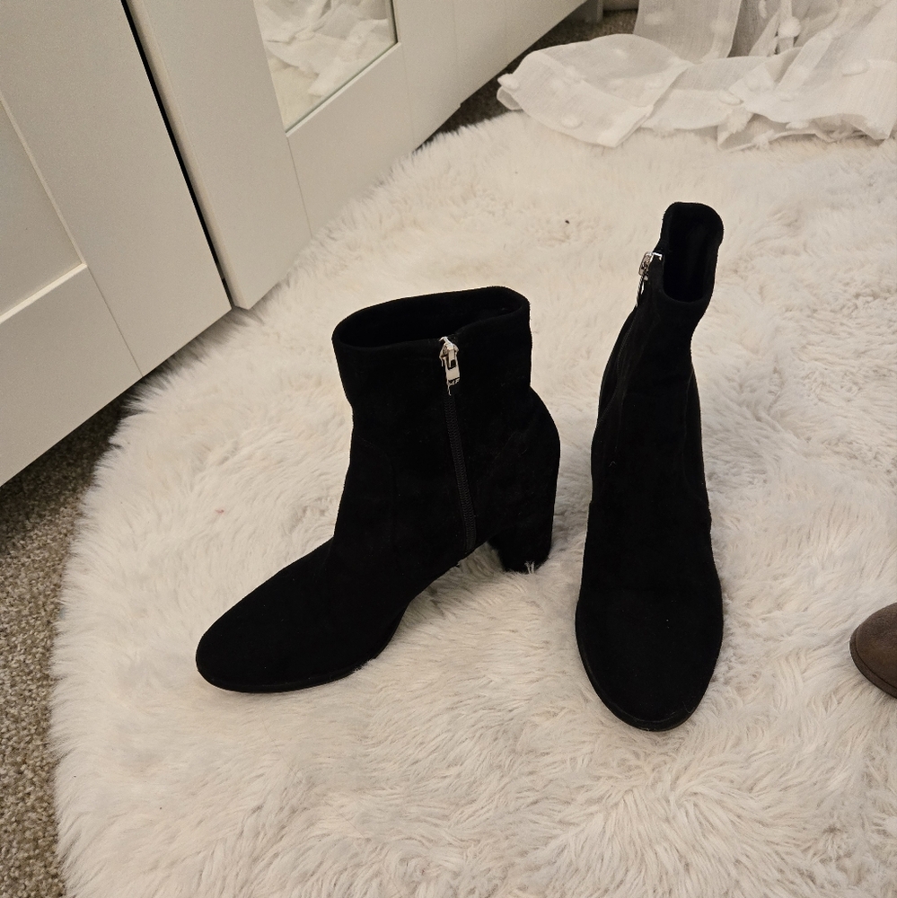 Black faux suede ankle boots